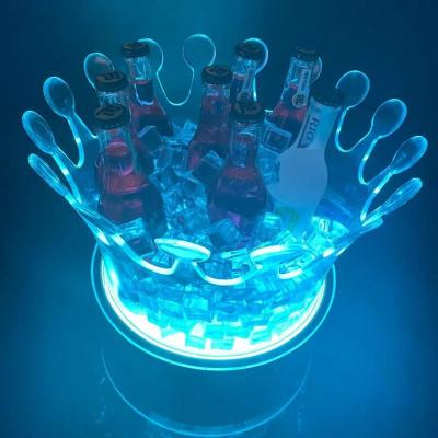 China Sustainable Large Crown Shape 12L Capacity Logo Nightclub Wine Champagne Luxury LED Big Plastic Custom Beer Ice Bucket With LED Light for sale