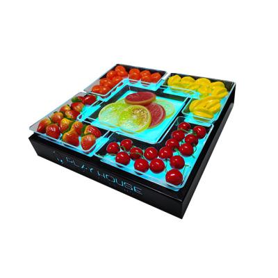 China Viable Custom Logo Restaurant Hotel Party Bar Nightclub Lounge Stand Trident Fruit Vegetable Dish LED Glowing Fruit Serving Tray for sale