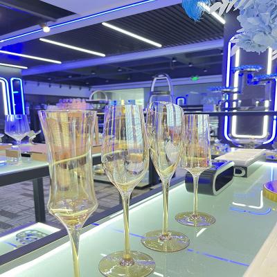 China Wholesale Durable Hot Sale Custom Gold Hand Plastic Tumbler Frosted Acrylic Part Shaped Champagne Wine Glasses Flutes For for sale