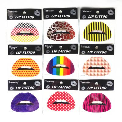 China Custom Colored Temporary Tattoo Glitter Lip Tattoo Sticker Flag Lip Temporary Tattoo for sale