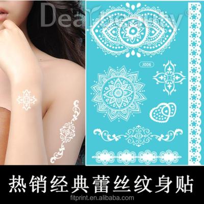 China Temporary Top Selling White Henna Tattoos , White Lace Temporary Tattoo Sticker for sale