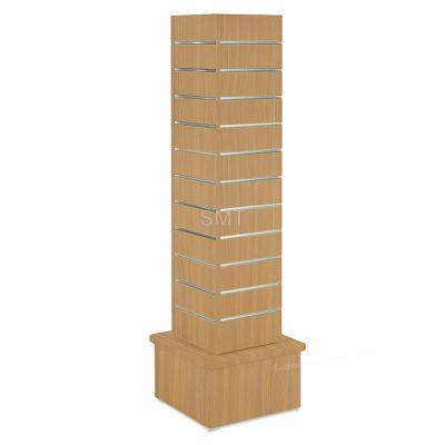 China Slat Wall Displays Double Sided Portable Revolving Slatwall Tower Display Stands With Aluminum Inserts for sale