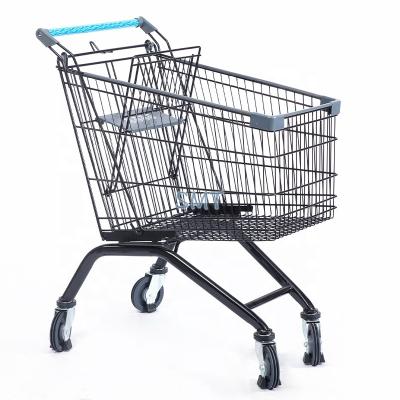 China 130L Supermarket Rolling Grocery Cart Retail Folding Shopping Trolley Cart With Wheels for sale