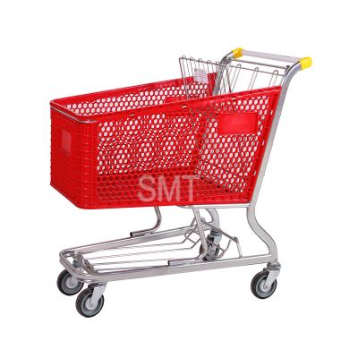 China Folding Plastic Shopping Trolley Plastic Grocery Supermarket Shopping Trolley for sale