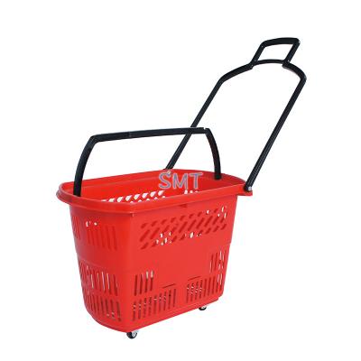 China Environmentally Friendly Folding Plastic Shopping Cart Laundry Basket Trolley Cart With Wheels for sale