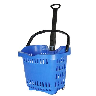 China Shopping Basket Environmental Friendly Heavy Duty Rolling Shopping Basket On Wheels With Handle 50L for sale