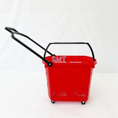 China Environmental Friendly Plastic ShoppingBasket Heavy Duty Folding Shopping Basket Supermarket With Wheels for sale