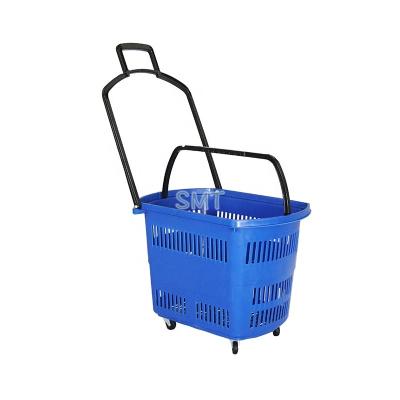 China 48L Shopping Basket Shopping Basket Trolley Environmental Friendly Plastic Rolling Baskets With Wheels for sale