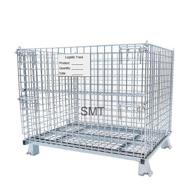 China Save Space Warehouse Collapsible Metal Folding Storage Roll Stacking Wire Mesh Container for sale