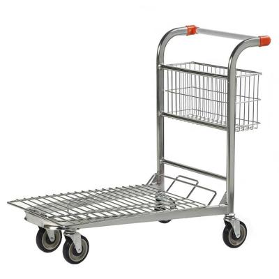 China Stock Tools Light Duty Stackable Cart Metallic Warehouse Cart With Rear Basket for sale