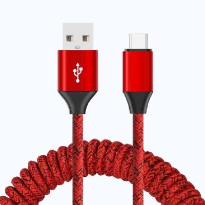 China Type-C Retractable Spring Nylon Spiral USB Cable Braid Quick Charging Curly Coiled Coiled Data Mobile Phone Cable for sale