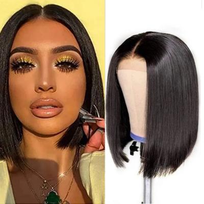 China Virgin Brazilian Hair Short Barely Shedding Thick Soft Straight Lace Front Wig Hair Lace Front Wigs Wholesale Transparent Lace Bob For Black Women for sale