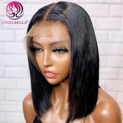 China Barely Shedding Thick Smooth Soft Lace Front Wig Transparent Glueless Virgin Hair Straight Pre Pluck Bob Wig Brazilian Hair Lace Frontal HD Lace Wig for sale