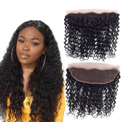 China Human Hair Deep Wave Lace Frontal Closure 13x4 Preplucked Human Hair Sheer Frontal Lace Closures Lace Frontal Closures for sale