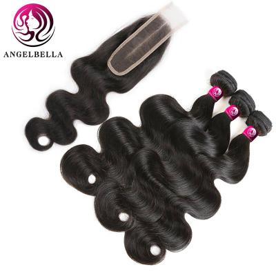 China Virgin Hair Bundles With Closure Angelbella 26 28 30 Inch Brazilian Virgin Hair Body Wave Hair Bundles With 2x6 Closure Kim k for sale