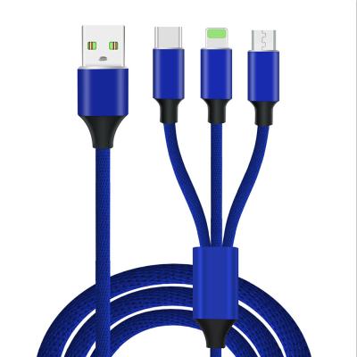 China SIPU 3.0A Fast Charging Speed ​​3 in 1 USB Data Charger Nylon Cable for sale