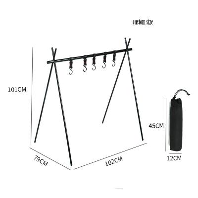 China Foldable Manufacturers Supply Portable Outdoor Camping Foldable Tripod Aluminum Profile Picnic Barbecue Rack Travel Foldable Hanger for sale