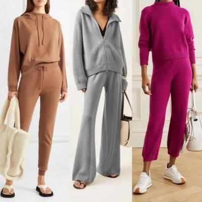 China Anti-pilling Women's Cashmere Suit Clothes Turtle Neck Knitted Female Wool Sweater Pant 2 Pieces Set Women Sweater Knit Two Piece Set for sale