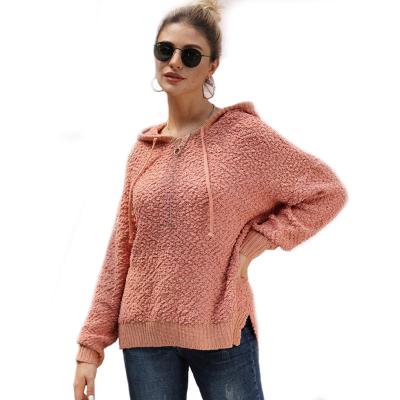 China New Custom Autumn Winter Anti-wrinkle pullover hooded knitted sweaters loose solid color women sweater plus size hoodies for sale