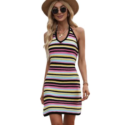 China Wholesale New Design Breathable Stripe Women's Sweater Custom Summer Women Sleeveless Knitting Dress for sale