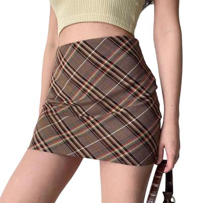 China Breathable Custom Women Dress Zipper Plaid Vintage Skirt High Waist Side Split Design Ladies Fashion Short Summer Mini Skirt for sale