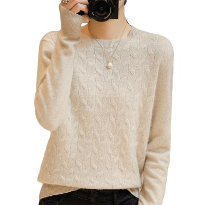 China Anti-Wrinkle Europe And America Sales Warm Knitwear Crewneck Breathable 100% Wool Cable Knitted Pullover Women Sweater for sale