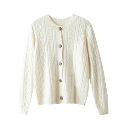 China Custom 100% Cashmere Warm Soft Anti-Wrinkle Women's Pattern Solid Sweater Knitted Button Cardigan Sweaters for sale