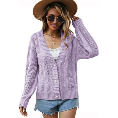 China Custom Ladies Anti-wrinkle Winter and Autumn Cable Knit Knitwear Solid Color Cardigan Sweater for Women for sale