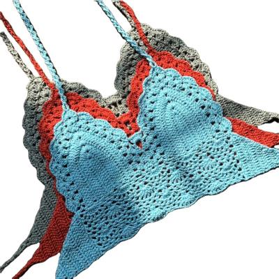 China New Custom Made One Piece Knit Crochet Underwear For Women Sexy Bralette Halter Neck Crop Tops Summer Beach Bikini for sale