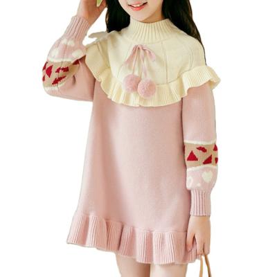 China Anti-wrinkle OEM new design o neck soft knit jumper girls sweater dress in pink for sale