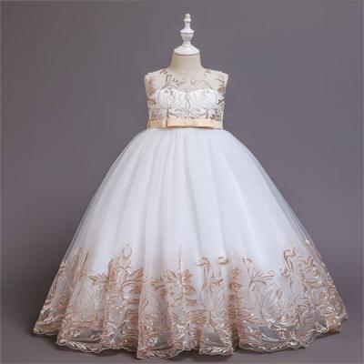 China Anti-wrinkle babies dresses long tulle designs kids ball gowns lace up kids clothes girl party birthday embroidered dress dresses for sale