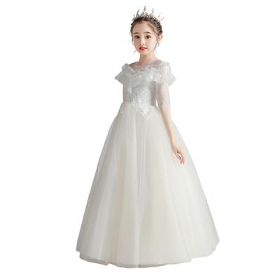 China White Anti-wrinkle Kids Lace Up Princess Design Long Dresses Chiffon Flower Girl Dresses For Wedding for sale