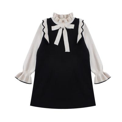 China Custom Anti-Wrinkle Striped Girls Lace Up Long Sleeve Ruffled Cuff Sweater Dress for sale