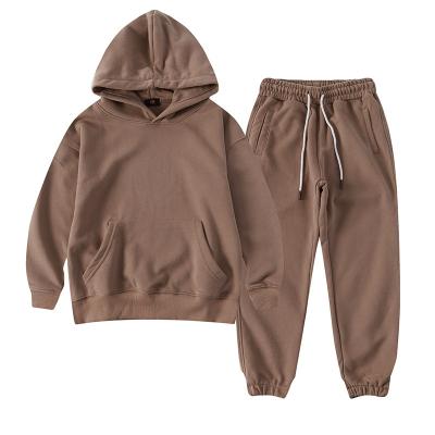 China Kid Clothing Set Boys Casual Jogger Set 2 Piece Sweatsuit Solid Color Fleece Pullover Hoodie Sweatshirt And Sweatpants for sale