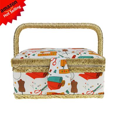 China Large Plastic Wooden Storage Box Sewing Basket for Gift with Sewing Kits Accessories and Removable Tray for sale