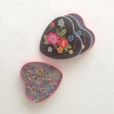 China Tin Box D&D Sewing Tin Box Heart Shaped Tin Box with Headed Pins for sale