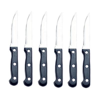 China Wholesale High Quality Viable Silvery Black Handle Stainless Steel Serrated Steak Knife for sale