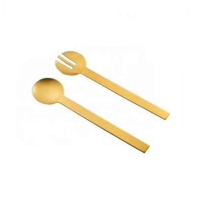 China Amazon Hot Selling 2pcs Gold Color Stainless Steel Handle Salad Fork and Spoon Set for sale