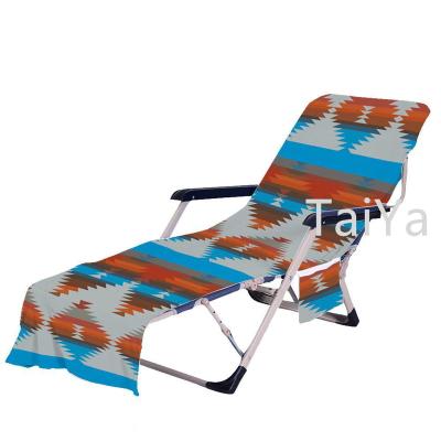 China Sand Kids Safe Stripe Free Microfiber Geometric Quick Dry Beach Chair Towel With Side Pockets Chaise Lounge Cover For Sun Couch Pool for sale