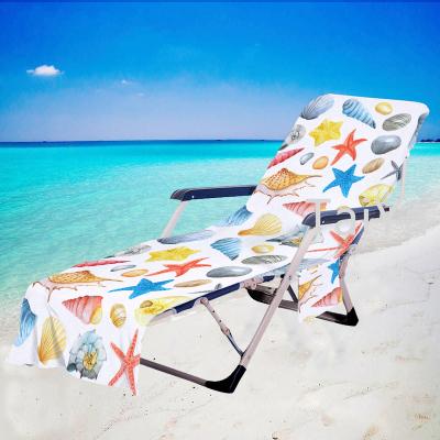 China Custom Kids Safe Cover Starfish Portable Beach Chair Cover Microfiber Chaise Lounge Chair Towel Fabric With Side Pockets for sale