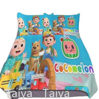 China Viable Good Quality Custom Hot Sale 3 Pcs Digital Cute Cocomelon Print Bedding Quilt Cover Quilt Set For Kids for sale