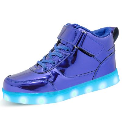 China Fashion Trend Kids LED Light Up High Top Cool Shoes USB Rechargeable Flashing Sneakers For Unisex Kid Boys Girls for sale