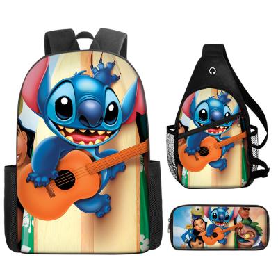 China New fashion anime 3d college stitch high backpack chest bag junior cross stitch waterproof three-piece bag set - body bags for sale