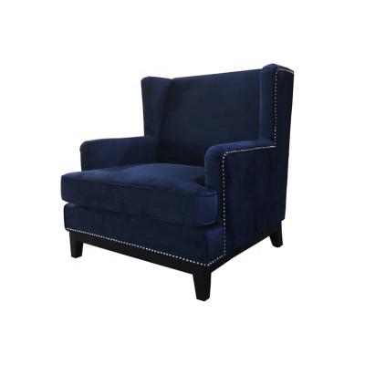 China Navy Blue Velvet Wing Back Arm Room Accent Chairs from Wing Back French Style Living for sale