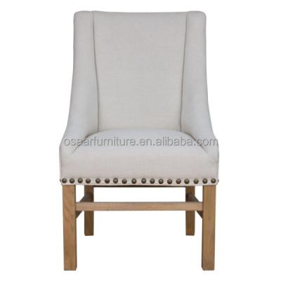 China Home Furniture French Nailhead Trim Classic Style White Linen Fabric Upholstered Dining Chairs for sale