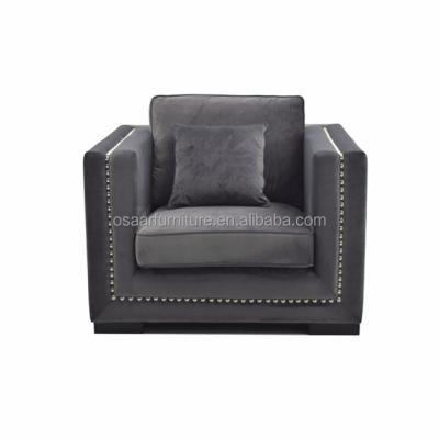 China Nail Studded Living Room Classic Gray Velvet Armchair Club Chairs Modern European Country Furniture for sale