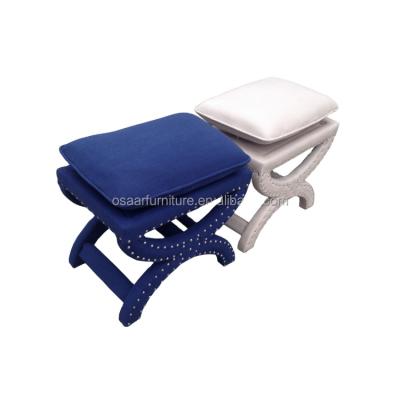 China French Style Home Furniture Classic Cross Leg Fabric Upholstered Ottoman Navy Blue for sale