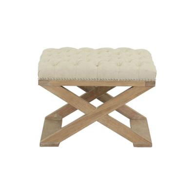 China French Provincial Cross Leg Style Cross X Leg Oak Wood Canvas Fabric Ornate Ottoman for sale