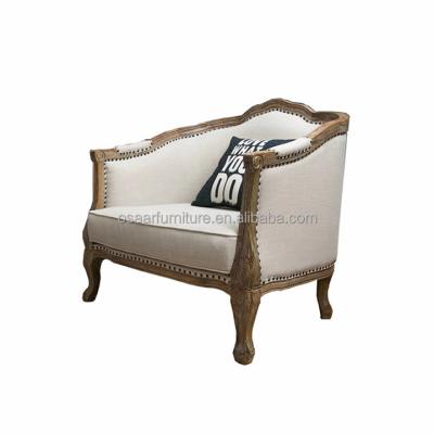 China Carved Wood Frame French Provincial Style Curved Wood Antique Armchair Single Seater Sofa for sale