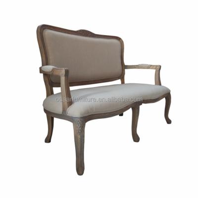 China Distressed Antique Wooden Frame French Provincial Furniture Two Seater Restaurant Sofa for sale